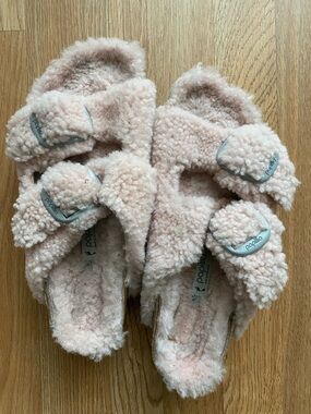 Papillio Plush Shearling Slide Sandals in Blush